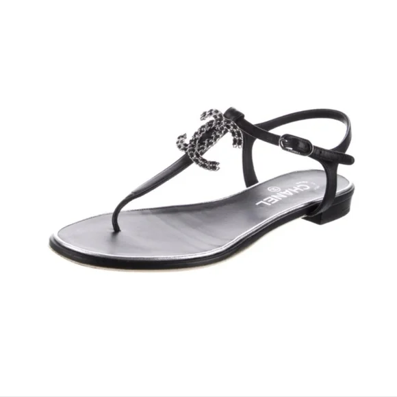 Chanel Interlocking CC Logo T-Strap Sandals - Picture 4 of 11